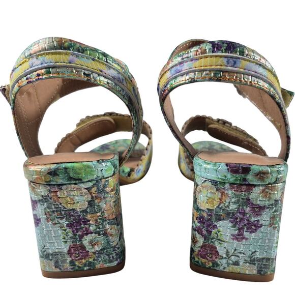 L'Artiste Blue Yellow Green Floral Block Heel Strappy Sandals NEW 39 US 8 1/2 - Picture 4 of 4